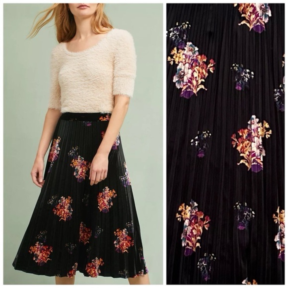 Anthropologie Maeve Floral Velvet Skirt